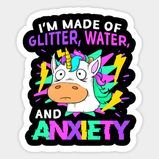 Funny Unicorn I’m Made of Glitter, Water, and Anxiety Retro 80’s Glitched Sticker